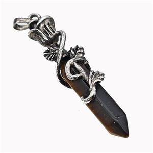 Natural Tiger Eye Stone Prism Pendant Alloy Bine Antique Silver, approx 8-40mm, 55mm