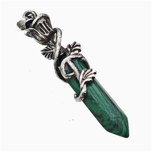 Synthetic Green Malachite Prism Pendant Alloy Bine Antique Silver, approx 8-40mm, 55mm