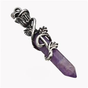 Natural Purple Amethyst Prism Pendant Alloy Bine Antique Silver, approx 8-40mm, 55mm