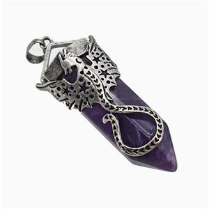 Natural Purple Amethyst Prism Pendant With Alloy Peterosaur Antique Silver, approx 16-40mm