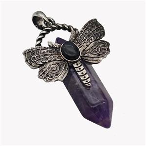 Natural Purple Amethyst Prism Pendant Alloy Butterfly Antique Silver, approx 12mm, 35-50mm