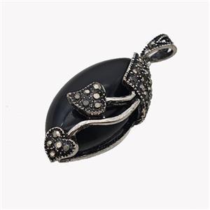 Natural Black Obsidian Leaf Pendant Alloy Pave Rhinestone Antique Silver, approx 15-25mm