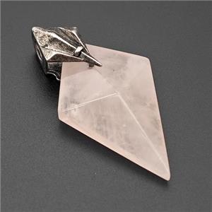 Natural Pink Rose Quartz Arrowhead Pendant Alloy Antique Silver, approx 20-40mm