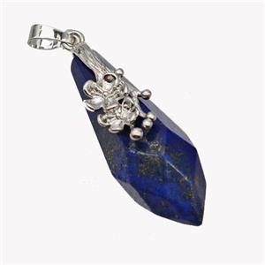 Natural Blue Lapis Lazuli Teardrop Pendant Alloy Flower Antique Silver, approx 15-40mm