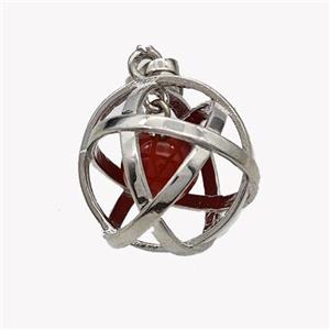 Alloy Sphere Pendant With Red Agate Platinum Plated, approx 18mm