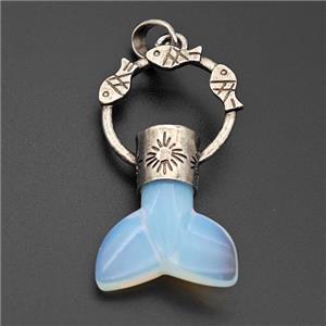 White Opalite Mermaid-tail Pendant Alloy Fish Antique Silver, approx 27-50mm