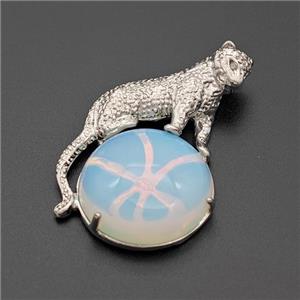 Alloy Leopard Pendant Pave Opalite Platinum Plated, approx 22mm, 27-40mm