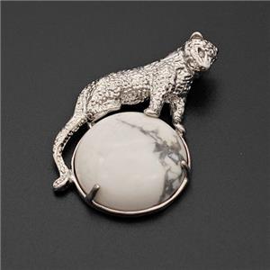 Alloy Leopard Pendant Pave White Howlite Platinum Plated, approx 22mm, 27-40mm