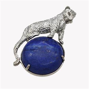 Alloy Leopard Pendant Pave Blue Lapis Platinum Plated, approx 22mm, 27-40mm