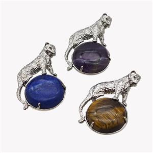 Alloy Leopard Pendant Pave Gemstone Platinum Plated Mixed, approx 22mm, 27-40mm