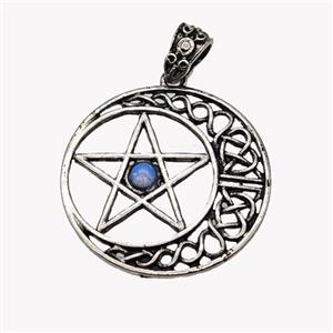 Alloy Moon Star Pendant Pave Opalite Antique Silver, approx 33mm