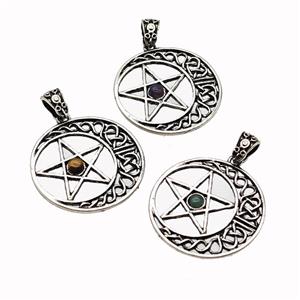 Alloy Moon Star Pendant Pave Gemstone Antique Silver Mixed, approx 33mm