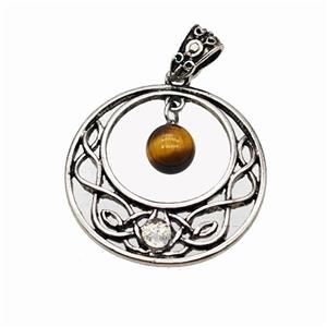 Alloy GoGo Pendant Pave Tiger Eye Stone Antique Silver, approx 8mm, 30mm