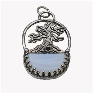 Alloy Tree Pendant Pave Opalite Moon Antique Silver, approx 26-35mm