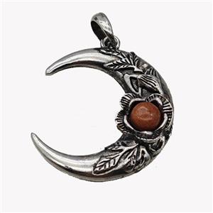 Alloy Moon Pendant Pave Golden Sandstone Antique Silver, approx 35-40mm