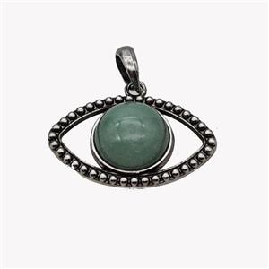 Alloy Eye Pendant Pave Green Aventurine Antique Silver, approx 16mm, 22-35mm