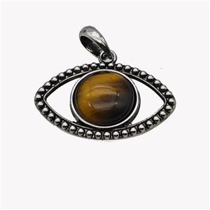 Alloy Eye Pendant Pave Tiger Eye Stone Antique Silver, approx 16mm, 22-35mm