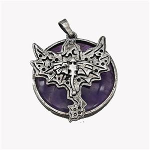 Alloy Pterosaur Pendant Pave Purple Amethyst Antique Silver, approx 30mm