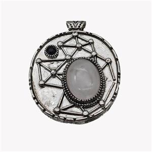 Alloy StarMap Pendant Pave Rose Quartz Antique Silver, approx 13-18mm, 35-40mm