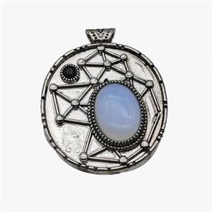 Alloy StarMap Pendant Pave Opalite Antique Silver, approx 13-18mm, 35-40mm