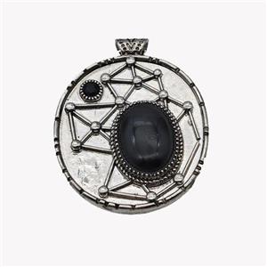 Alloy StarMap Pendant Pave Black Obsidian Antique Silver, approx 13-18mm, 35-40mm