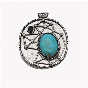 Alloy StarMap Pendant Pave Teal Turquoise Antique Silver, approx 13-18mm, 35-40mm