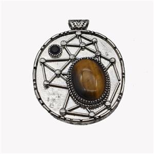 Alloy StarMap Pendant Pave Tiger Eye Stone Antique Silver, approx 13-18mm, 35-40mm