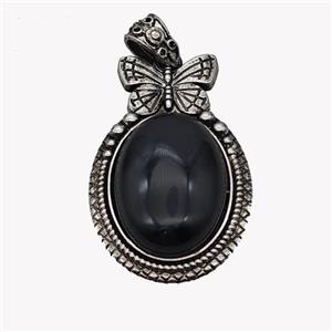 Alloy Butterfly Pendant Pave Black Obsidian Antique Silver, approx 18-25mm, 25-40mm