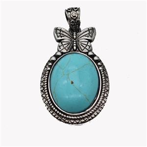 Alloy Butterfly Pendant Pave Teal Turquoise Antique Silver, approx 18-25mm, 25-40mm