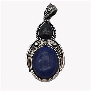 Alloy Penguin Pendant Pave Blue Lapis Lazuli Antique Silver, approx 15-20mm, 23-40mm