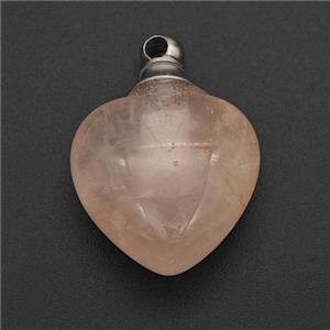 Natural Pink Rose Quartz Perfume Bottle Pendant Heart, approx 20mm