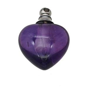 Natural Purple Amethyst Perfume Bottle Pendant Heart, approx 20mm