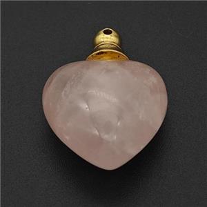 Natural Pink Rose Quartz Perfume Bottle Pendant Heart, approx 20mm