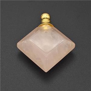 Natural Pink Rose Quartz Perfume Bottle Pendant Square, approx 27mm