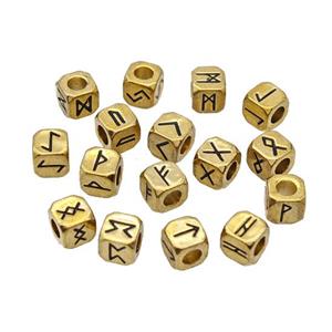 Copper Cube Beads With Oracle Symbols Large Hole Gold Plated Mixed, approx 7x7mm, 4mm hole