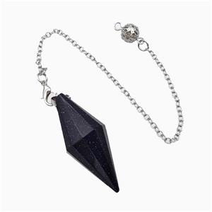 Blue Sandstone Pendulum Pendant With Chain, approx 16-40mm, 8mm, 16cm length