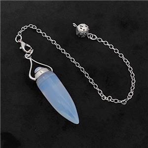 White Opalite Bullet Pendant With Chain, approx 12-40mm, 8mm, 16cm length