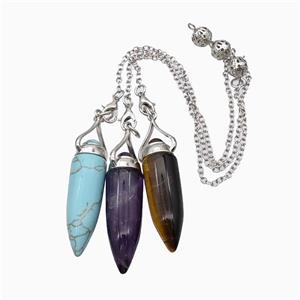 Mix Gemstone Bullet Pendant With Chain, approx 12-40mm, 8mm, 16cm length