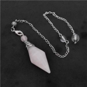 Pink Rose Quartz Pendulum Pendant With Chain, approx 16-50mm, 8mm, 20cm length