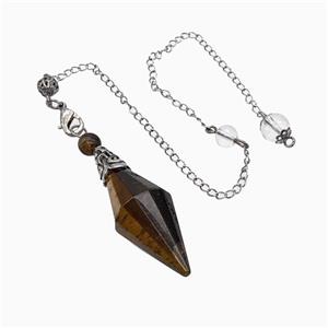 Tiger Eye Stone Pendulum Pendant With Chain, approx 16-50mm, 8mm, 20cm length