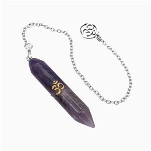 Purple Amethyst Prism Pendant With Chain, approx 10-50mm, 12mm, 16cm length