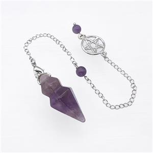 Purple Amethyst Pendulum Pendant With Chain, approx 15-35mm, 16mm, 16cm length