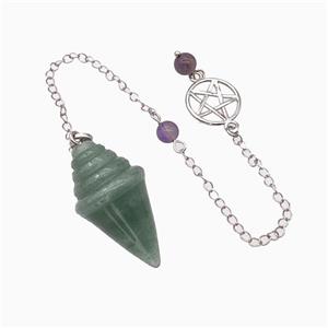 Green Aventurine Pendulum Pendant With Chain, approx 20-35mm, 16mm, 16cm length