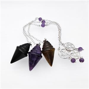 Mix Gemstone Pendulum Pendant With Chain, approx 20-35mm, 16mm, 16cm length