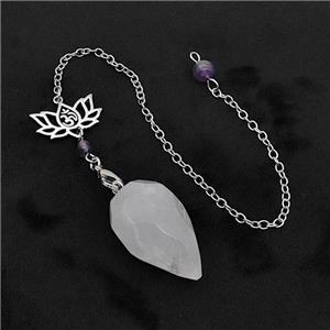 Clear Quartz Pendulum Pendant With Chain Lotus, approx 18-30mm, 13-20mm, 16cm length