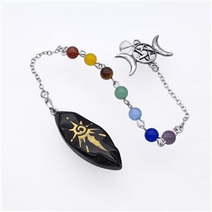 Black Obsidian Sun Leaf Pendant With Chakra Chain David Star, approx 16-40mm, 14-27mm, 18cm length