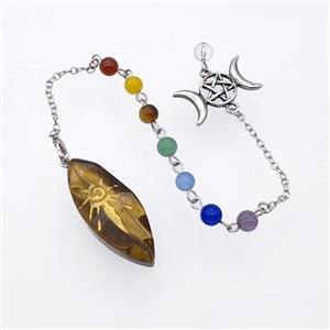 Tiger Eye Stone Sun Leaf Pendant With Chakra Chain David Star, approx 16-40mm, 14-27mm, 18cm length