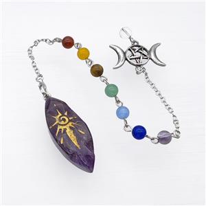 Purple Amethyst Sun Leaf Pendant With Chakra Chain David Star, approx 16-40mm, 14-27mm, 18cm length