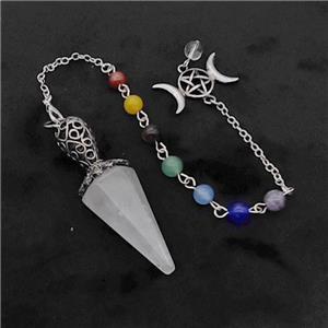 Clear Quartz Pendulum Pendant With Chakra Chain David Star, approx 18-55mm, 14-27mm, 18cm length