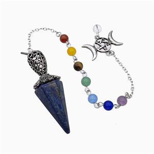 Blue Lapis Lazuli Pendulum Pendant With Chakra Chain David Star, approx 18-55mm, 14-27mm, 18cm length